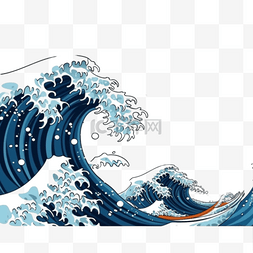 日式手绘插画图片_卡通手绘日式海浪浪花