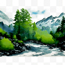 山青绿树图片_山中的河流