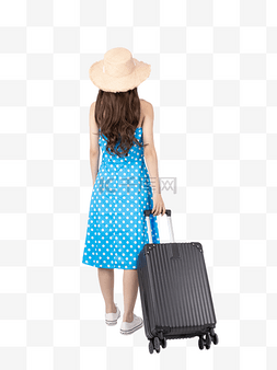 旅游女孩拉行李箱背影