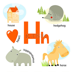 动物插图图片_矢量插图教学儿童英语字母表与卡