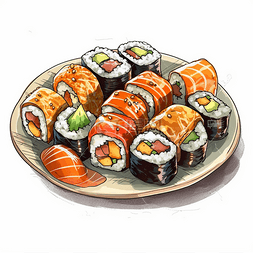 料理插画图片_日本料理寿司拼盘