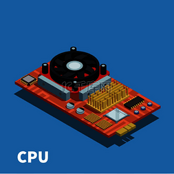 矢量图cpu图片_半导体等距海报展示了带有中央处