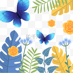 蓝色蝴蝶美丽植物春季