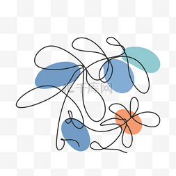 蓝色系抽象线条画植物花卉