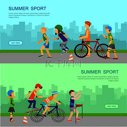 网页设计风格图片_一套夏季运动矢量网络横幅女人和