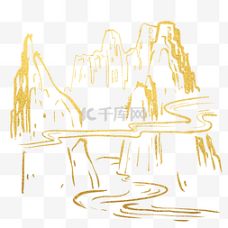 中国风山水金色图片_金色线描山水