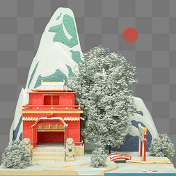 冬国风图片_C4D冬天国潮冬景