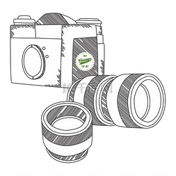 镜头照片图片_相机主题矢量图形艺术设计插画。