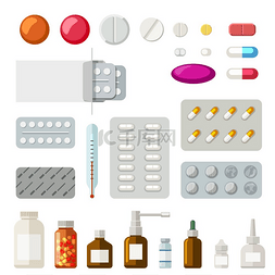 药丸和药瓶用于各种疾病的急救箱
