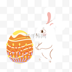 卡通小动物春天图片_复活节白色小兔橙色彩蛋背景