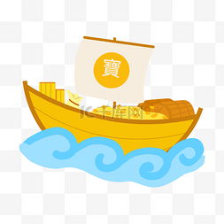 日本宝船财宝木箱海浪图案
