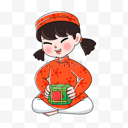 奥黛图片_越南新年春节开心女孩包粽子