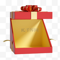 礼物模型图片_3D立体红金礼盒边框蝴蝶结装饰模