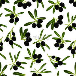 黑色背景绿色叶子图片_橄榄枝无缝背景厨房装饰用带有矢