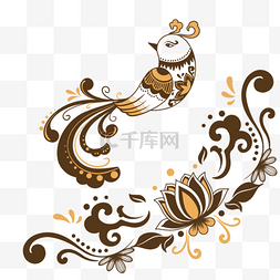 月饼盖印图片_曼海蒂花纹图案鸟抽象装饰