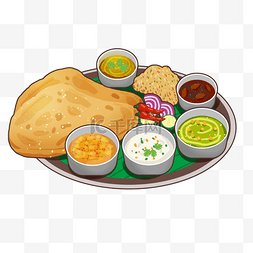美食扁平图图片_印度美食塔利节日美食