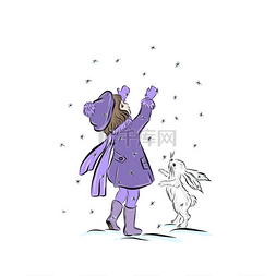 抓小兔子图片_ 跟兔子在一起的女孩会抓到雪花. 