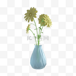 小清新植物蓝色图片_C4D小清新装饰花瓶模型