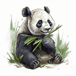 卡通吃竹子的熊猫图片_正在吃竹子的大熊猫