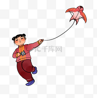 水墨古风放风筝儿童人物古风中国风春节春天踏青
