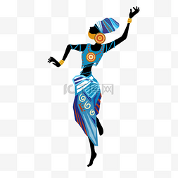 蓝色民族文化图片_非洲黑人女人抽象花纹衣服