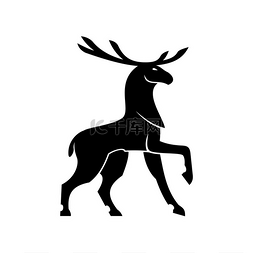 鹿与鹿角孤立有角的动物剪影。