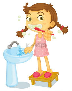 一个女孩刷牙