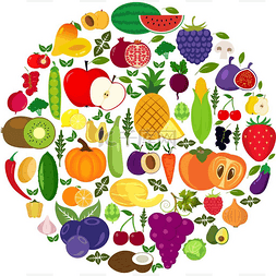 水果蔬菜矢量图标图片_一套水果和蔬菜. 有机食品图标矢