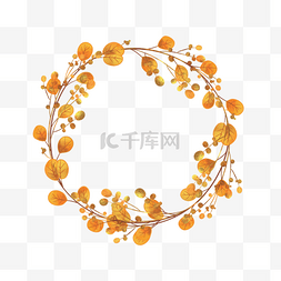 橙色秋叶图片_橙色树叶水彩植物树叶边框
