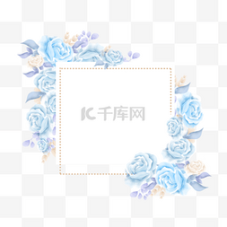 蓝色叶子邀请函图片_蓝色玫瑰婚礼边框