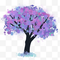 泼墨水彩蓝色树木