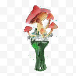 毒蘑菇手绘图片_水彩风创意刷子蘑菇