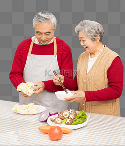 新年图片_厨房里做饭的两个老人人物