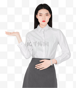 女性白衬衣图片_商务女职员举着左手