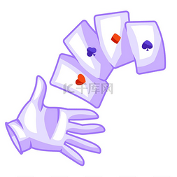 拿着横幅图片_魔术师手拿着扑克牌戴着白手套。