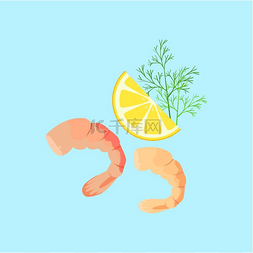 煮熟的虾矢量平面设计插画。