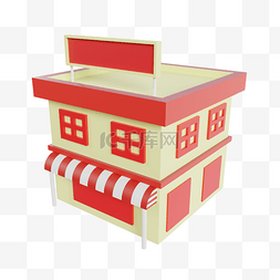 3D立体C4D建筑房子红色房子