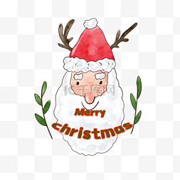 圣诞节字体复古图片_圣诞老人红色帽子水彩可爱卡通人