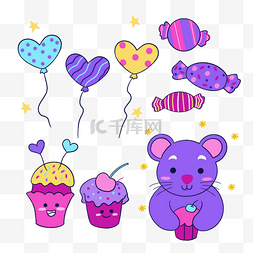 兴奋的蓝紫色小熊的生日派对