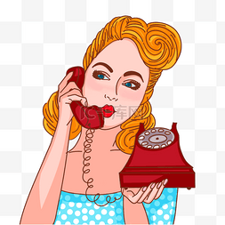 销售电话图片_有一个复古电话的流行艺术金发女