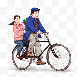 骑二八自行车的人图片_复古怀旧父亲节爸爸骑车载女儿