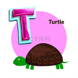 龟壳图片_儿童龟卡通字母表的字母 T。