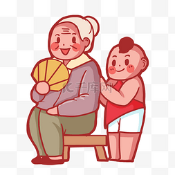 中国传统重阳节给奶奶按摩男生