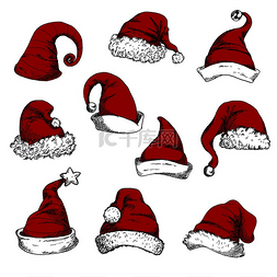 帽子新图片_圣诞老人的红色帽子套装。
