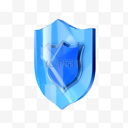 蓝色立体盾牌图片_3D立体蓝色图标装饰元素盾牌