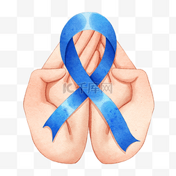 蓝丝带素材图片_前列腺宣传月手心守护蓝丝带水彩
