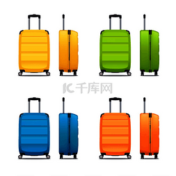 六个轮子图片_五颜六色的现代塑料手提箱，带轮