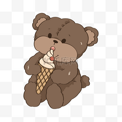 泰迪熊可爱图片_吃冰淇淋的泰迪熊插画