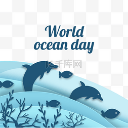 蓝色海豚跳跃世界海洋日剪纸