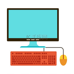 白色无线键盘图片_带显示器和键盘的计算机的程式化